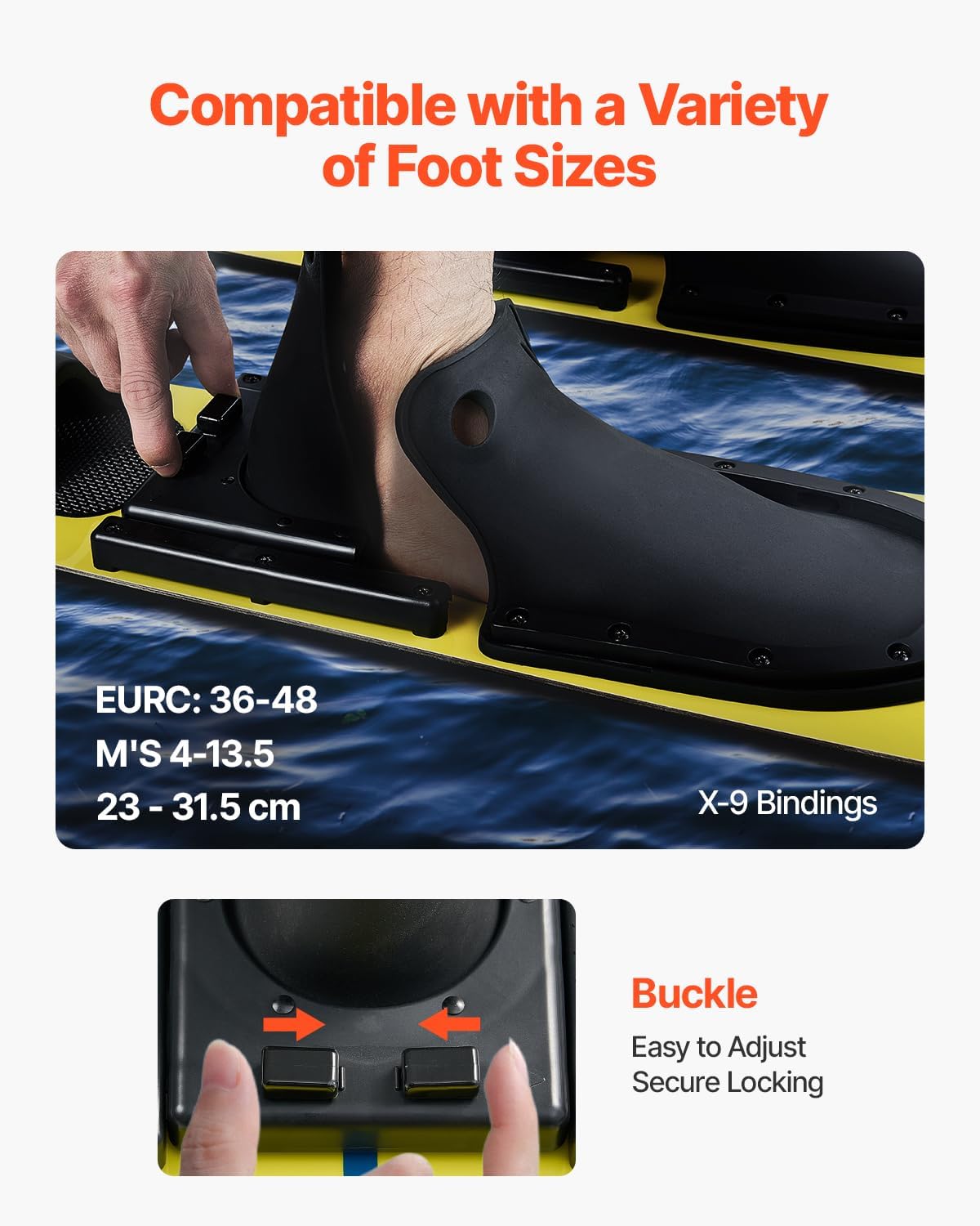 Adult Water Ski with Adjustable Horseshoe Bindings & Padded Rear Toe Plate