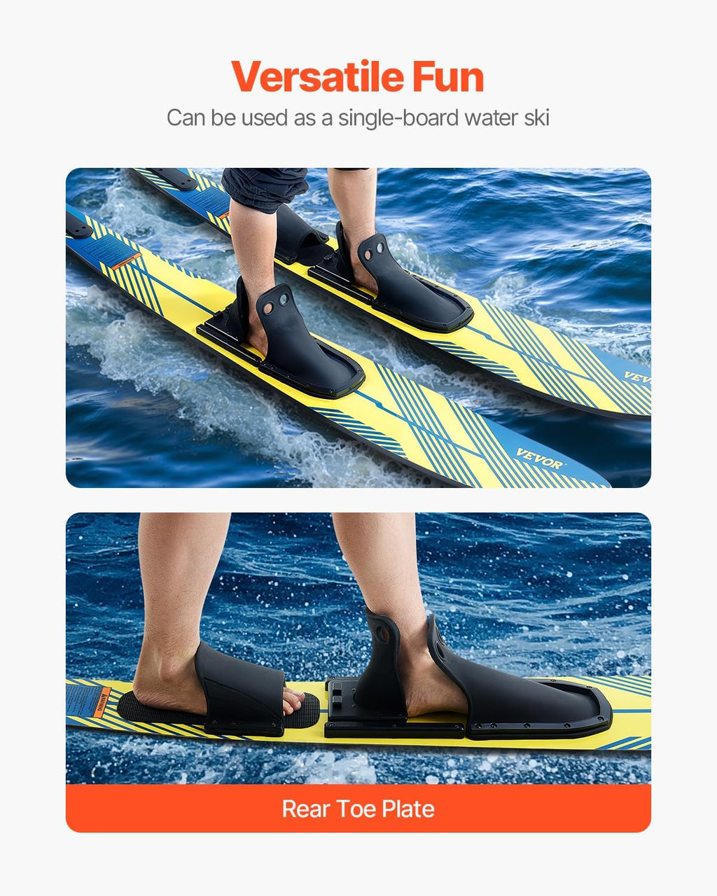 Adult Water Ski with Adjustable Horseshoe Bindings & Padded Rear Toe Plate