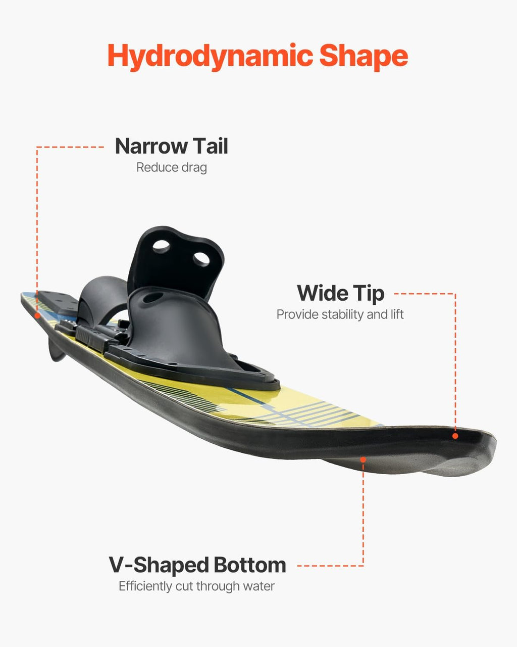 Adult Water Ski with Adjustable Horseshoe Bindings & Padded Rear Toe Plate