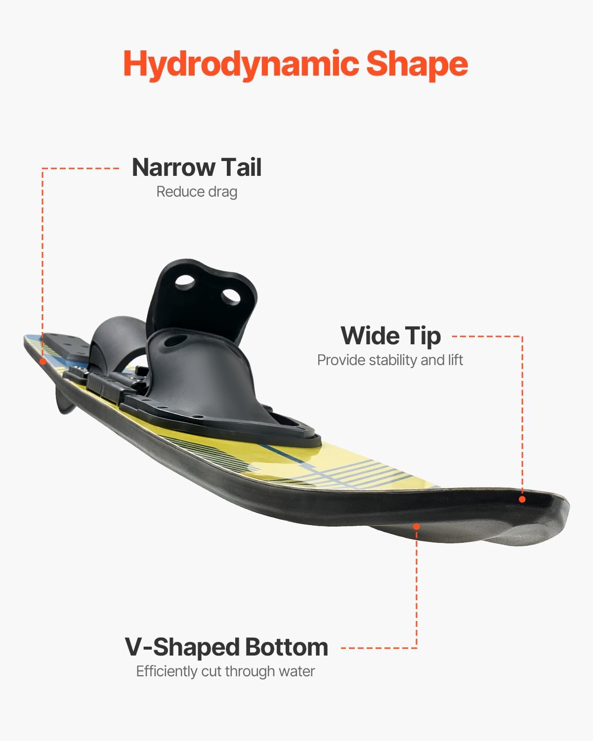Adult Water Ski with Adjustable Horseshoe Bindings & Padded Rear Toe Plate